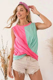 BiBi Slub Terry Color Block Twisted Top - Trendsi - Flyclothing LLC