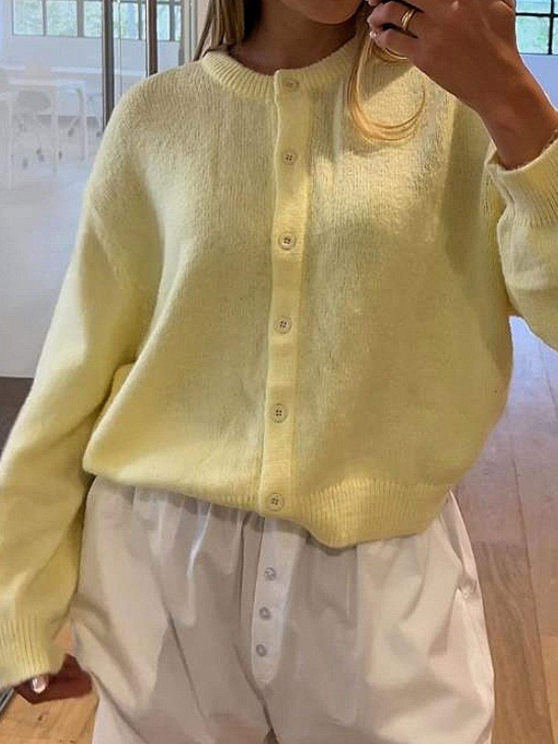 Button Down Long Sleeve Cardigan - Trendsi - Flyclothing LLC