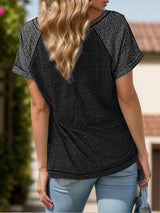 Contrast Notched Short Sleeve T-Shirt - Trendsi - Flyclothing LLC