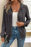 Drawstring Zip Up Long Sleeve Hooded Jacket - Trendsi - Flyclothing LLC