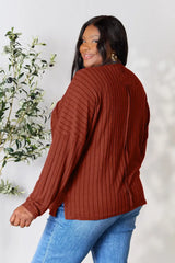 Basic Bae Full Size Ribbed Round Neck Slit Knit Top - ShopBasicbae - Flyclothing LLC