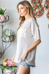 Heimish Full Size Lace Front Pocket Drop Shoulder Top - Trendsi - Flyclothing LLC