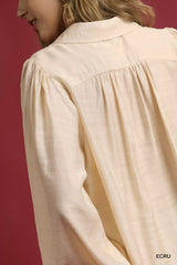 Umgee Long Sleeve Blouse with Leopard Print Trim - Trendsi - Flyclothing LLC