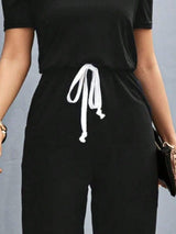 Round Neck Short Sleeve Jumpsuit - Trendsi - Flyclothing LLC