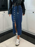 Front Button Slit Midi Denim Skirt - Trendsi - Flyclothing LLC
