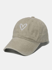 Embroidered Heart Washed Cotton Baseball Cap - Trendsi