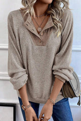 Quarter Buttoned Long Sleeve Blouse - Trendsi - Flyclothing LLC