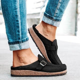 Round Toe Low Heel Buckle Sneakers - Trendsi