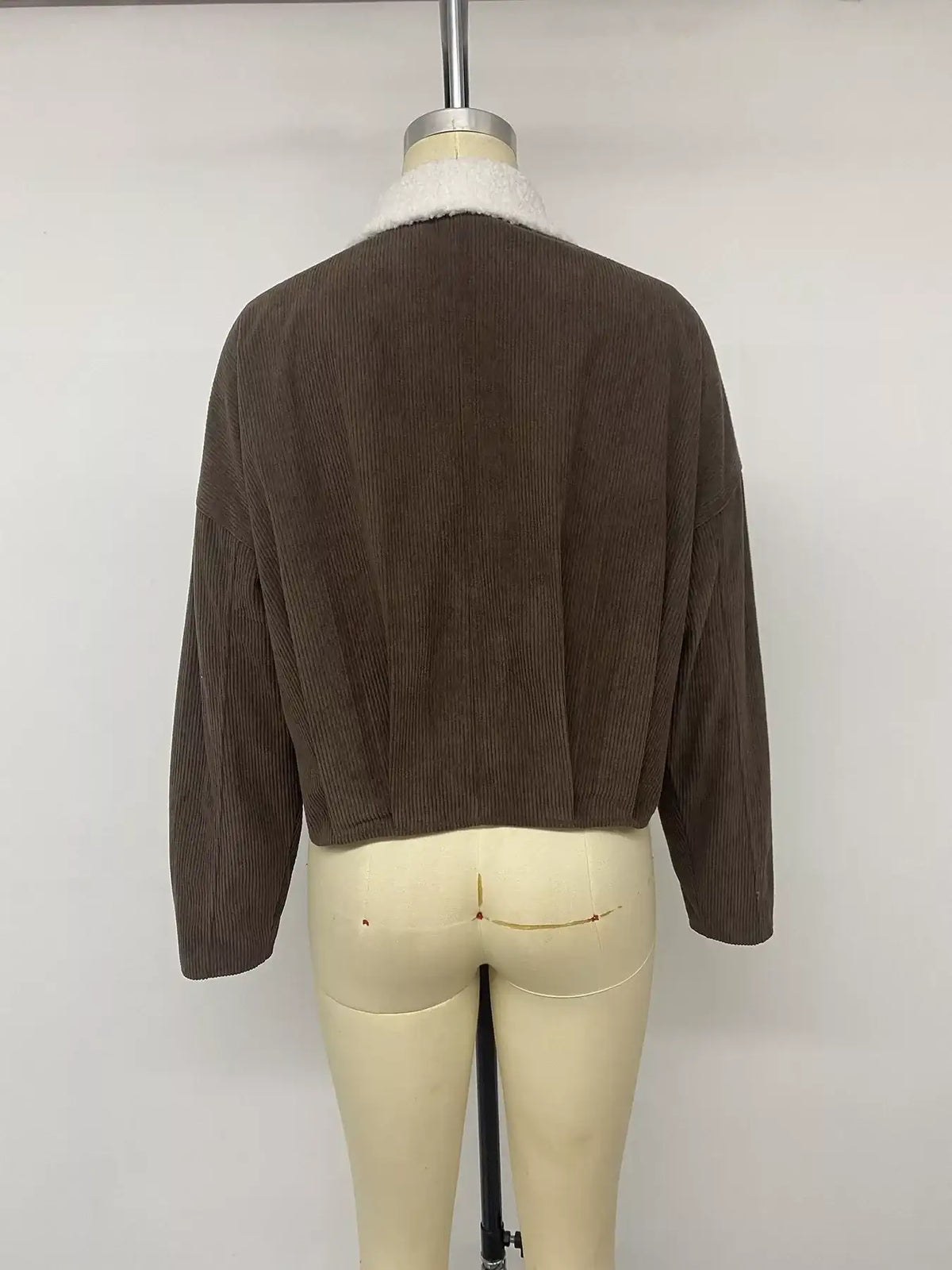 Contrast Sherpa Collar Corduroy Zip Up Jacket - Trendsi - Flyclothing LLC
