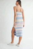 MABLE Multi Color Striped Front Cutout Knit Midi Dress - Trendsi - Flyclothing LLC