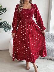 Polka Dot Flounce Sleeve Midi Dress - Trendsi