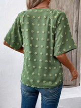 Swiss Dot Notched Half Sleeve Blouse - Trendsi - Flyclothing LLC