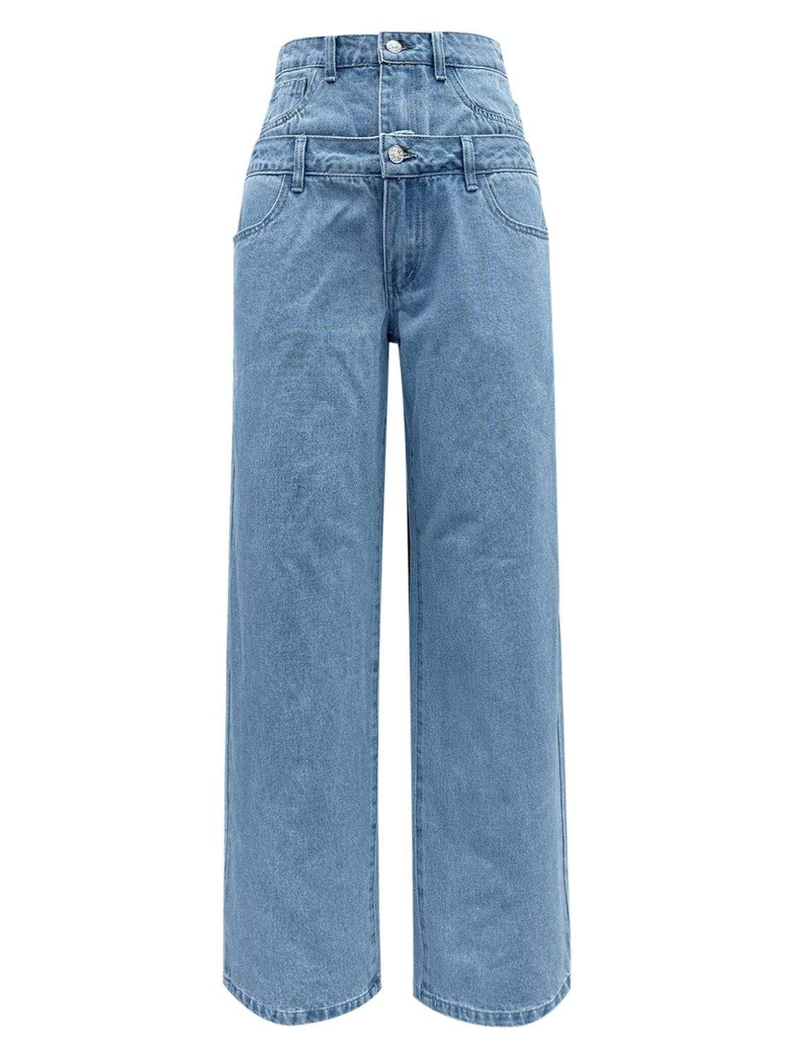 Faux Layered High Waist Jeans - Trendsi - Flyclothing LLC