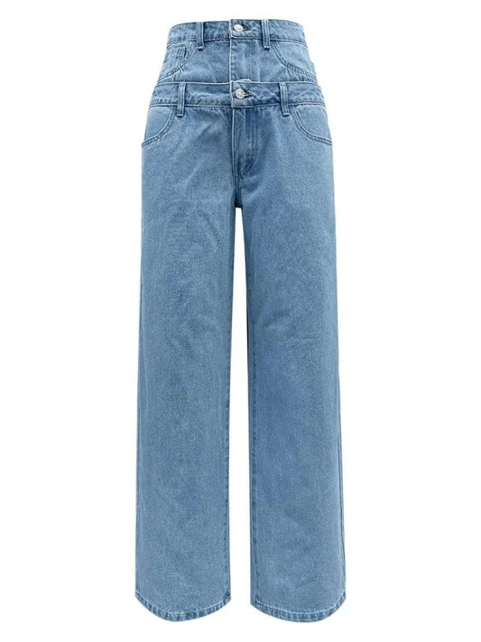 Faux Layered High Waist Jeans - Trendsi - Flyclothing LLC