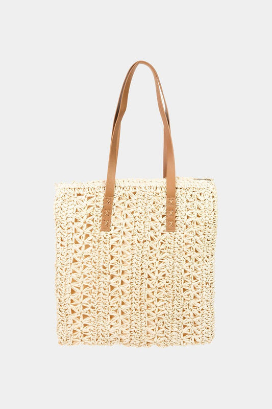 Fame Straw Braided Tote Bag - Trendsi