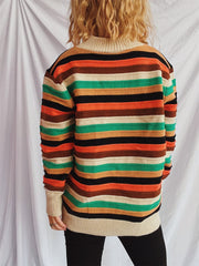 Contrast Stripes Button Up Long Sleeve Cardigan - Trendsi