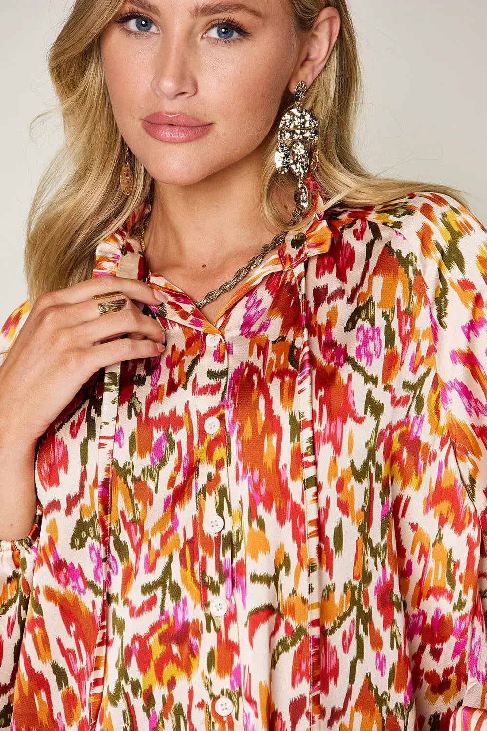 Double Take Full Size Printed Button Up Long Sleeve Shirt - Trendsi - Flyclothing LLC