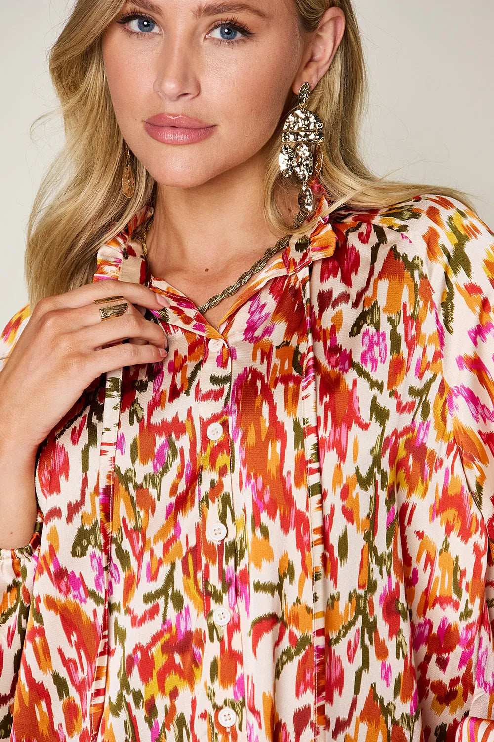 Double Take Full Size Printed Button Up Long Sleeve Shirt - Trendsi - Flyclothing LLC