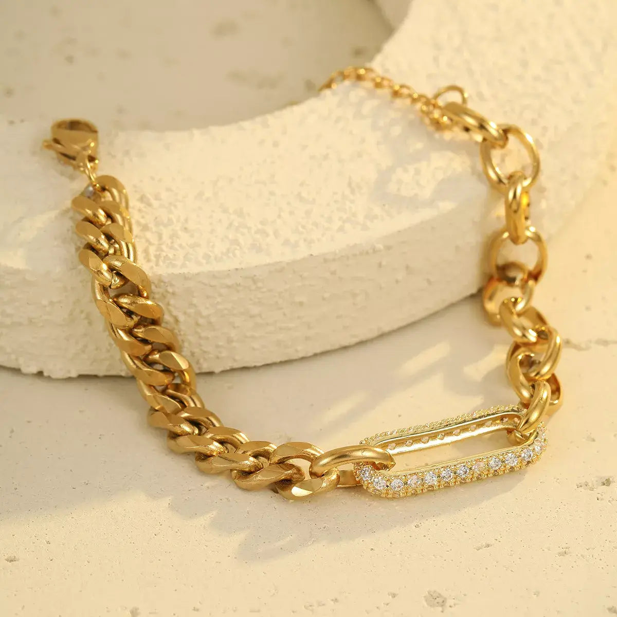 18K Gold-Plated Rhinestone Chain Bracelet - Trendsi - Flyclothing LLC