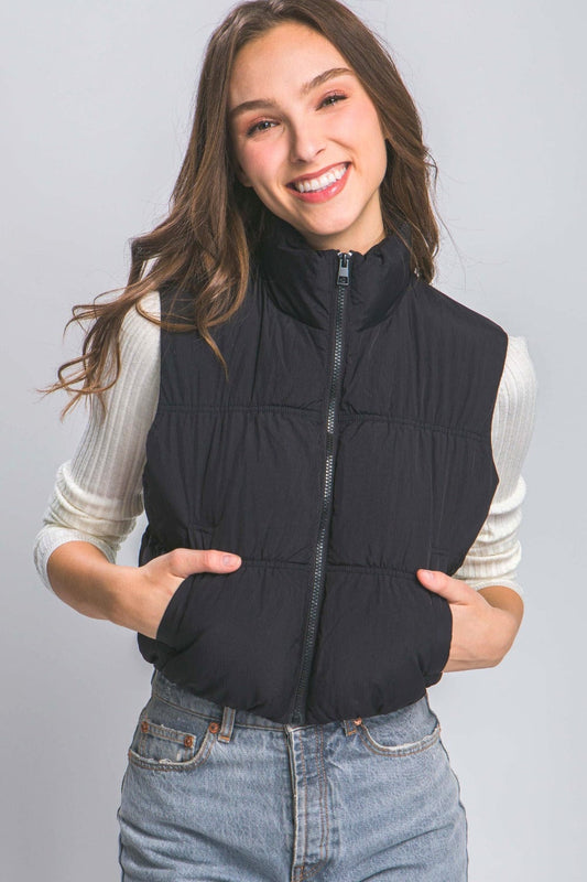 Love Tree Zip Up Turtleneck Cropped Vest Coat - Trendsi