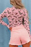 Printed Mock Neck Long Sleeve Bodysuit - Trendsi