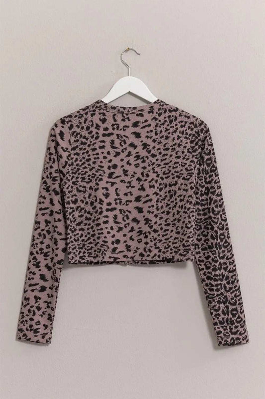 HYFVE Animal Print Snap Down Crop Cardigan - Trendsi - Flyclothing LLC