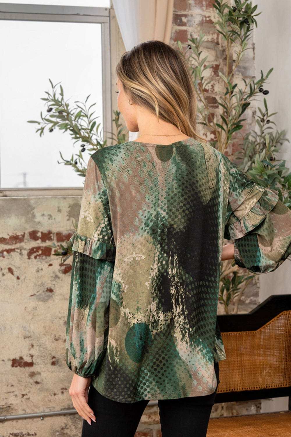 Sew In Love Full Size Snakeskin Print Long Sleeve Top with Ruffle - Trendsi - Flyclothing LLC