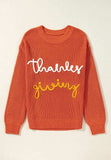 THANKS GIVING Round Neck Long Sleeve Sweater - Trendsi - Flyclothing LLC
