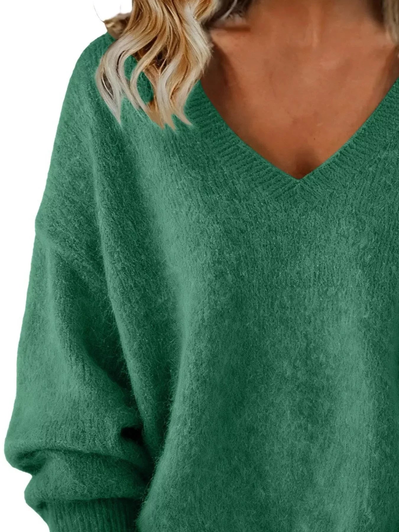 Full Size V-Neck Dropped Shoulder Sweater Plus Size - Trendsi - Flyclothing LLC