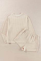 Round Neck Long Sleeve Top and Shorts Set - Trendsi - Flyclothing LLC