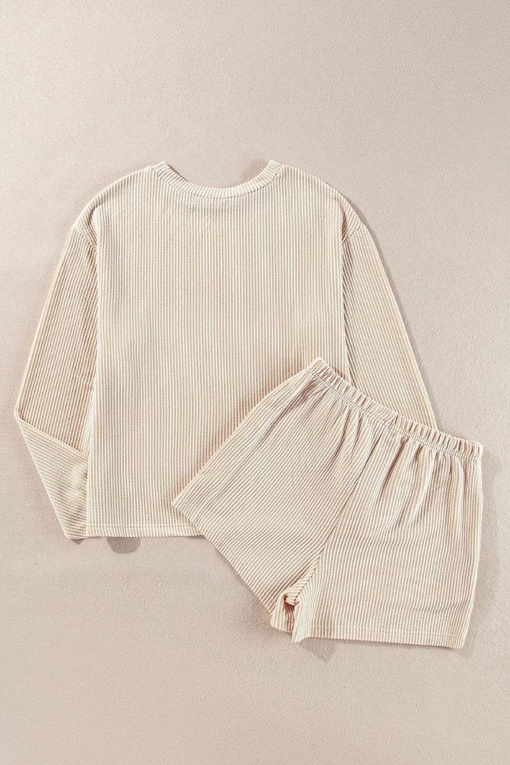 Round Neck Long Sleeve Top and Shorts Set - Trendsi - Flyclothing LLC