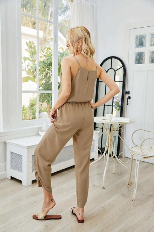 V-Neck Spaghetti Strap Sleeveless Jumpsuit - Trendsi - Flyclothing LLC