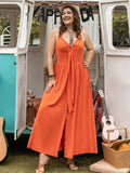 Plus Size Halter Neck Midi Dress - Trendsi