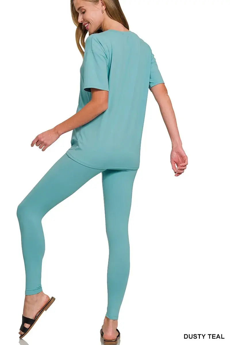 Zenana Brushed Dty Microfiber Short Sleeve Top and Pants Loungewear Set - Trendsi - Flyclothing LLC