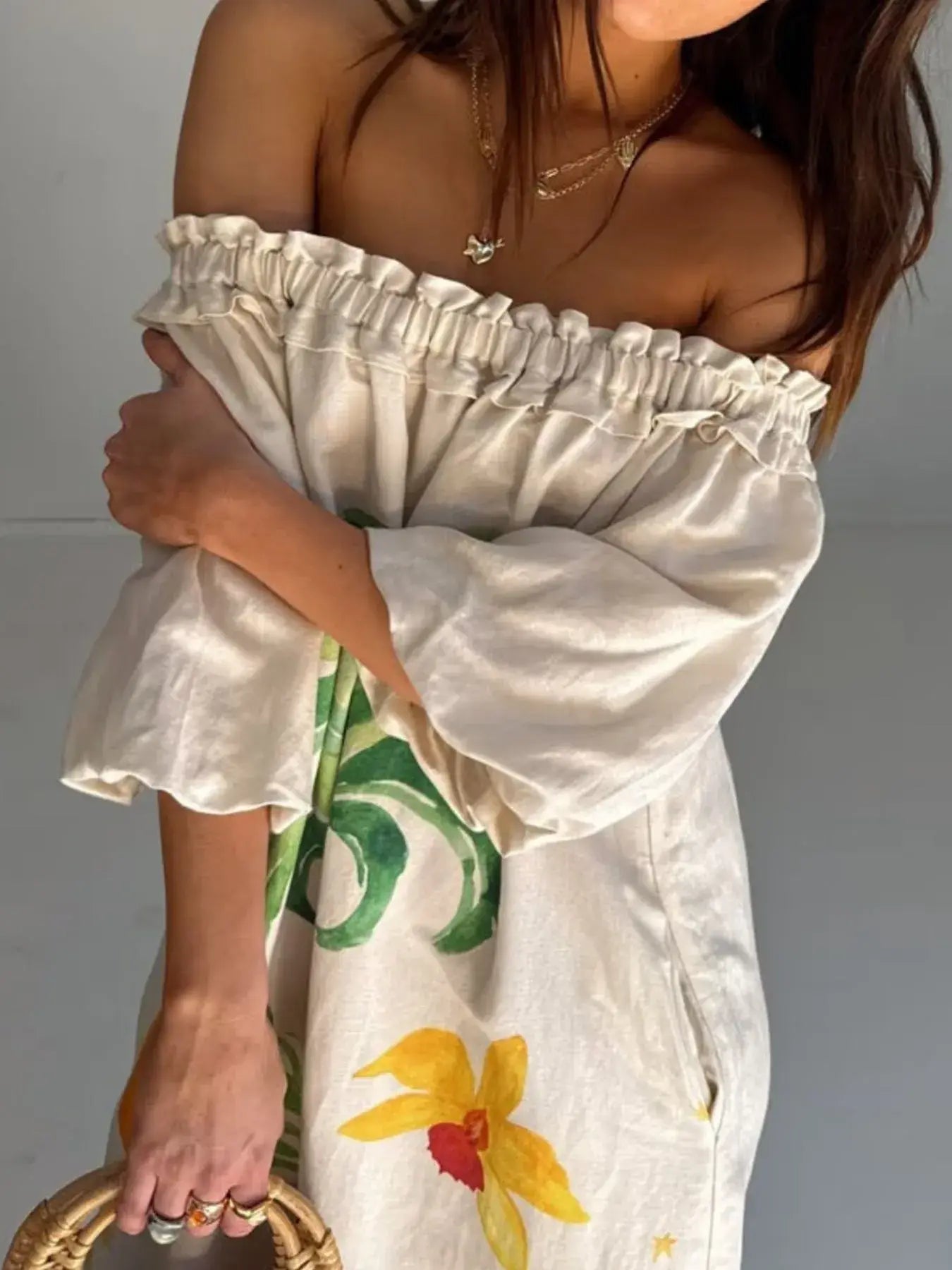 Frill Printed Off-Shoulder Dress - Trendsi - Flyclothing LLC