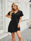 V-Neck Short Sleeve Mini Tee Dress - Trendsi - Flyclothing LLC