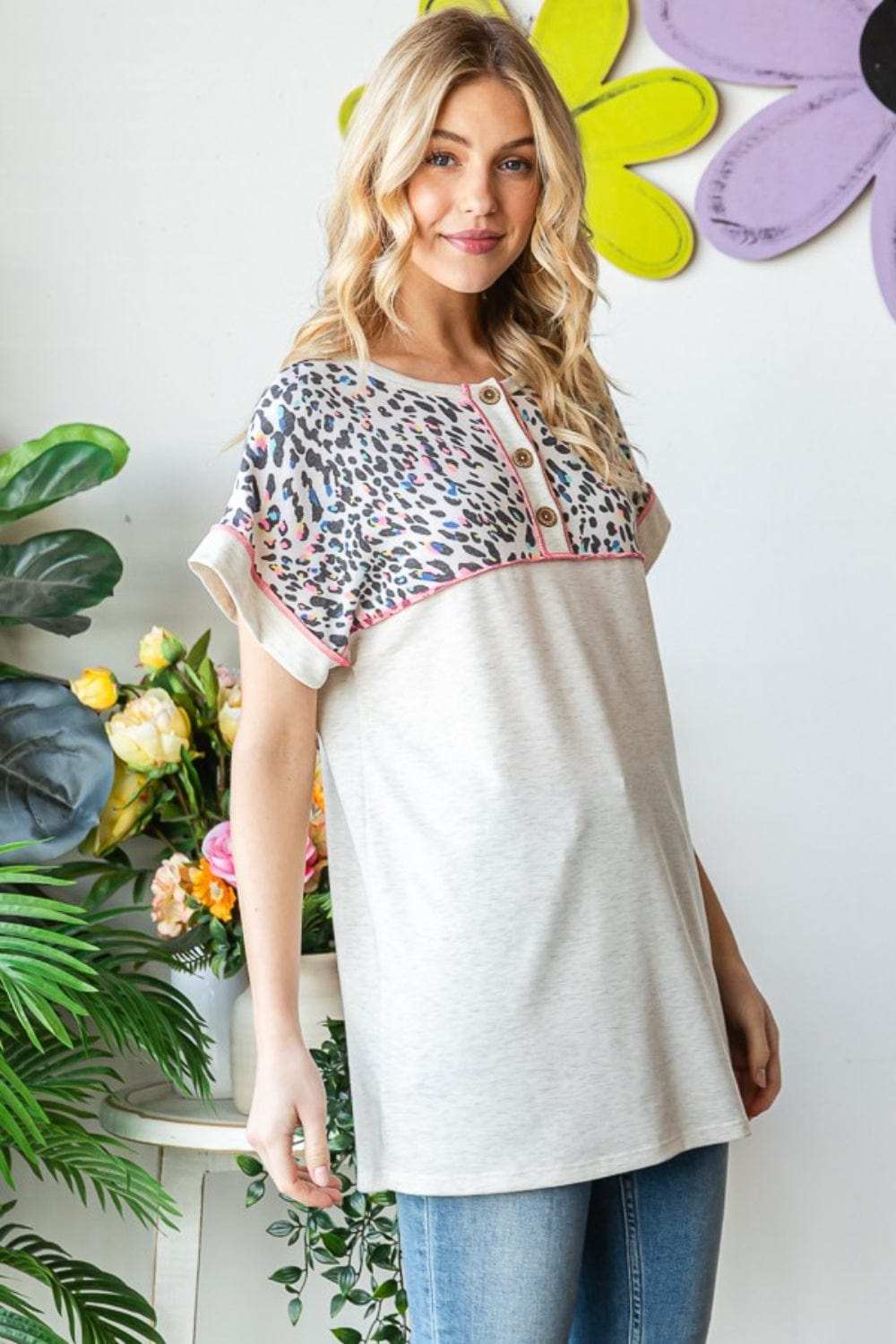 Heimish Full Size Exposed Seam Leopard Short Sleeve T-Shirt - Trendsi - Flyclothing LLC