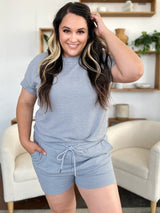 Double Take Full Size Texture Short Sleeve T-Shirt and Drawstring Shorts Set - Trendsi - Flyclothing LLC