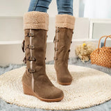 Round Toe Wedge Boots - Trendsi - Flyclothing LLC