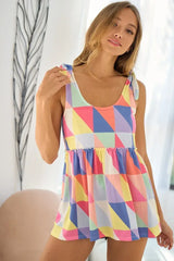BiBi Multi Color Block Brushed Tied Ribbon Shoulder Top - Trendsi - Flyclothing LLC