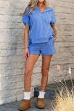 Drawstring Zipped Short Sleeve Hoodie and Shorts Set - Trendsi - Flyclothing LLC