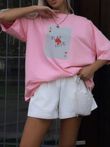 Graphic Round Neck Half Sleeve T-Shirt - Trendsi - Flyclothing LLC