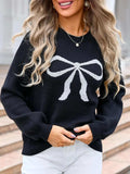 Bow Graphic Round Neck Long Sleeve Sweater - Trendsi - Flyclothing LLC