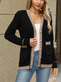 Contrast Trim Button Up Long Sleeve Cardigan - Trendsi - Flyclothing LLC