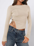 Tied Slit Round Neck Long Sleeve T-Shirt - Trendsi