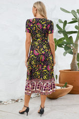 Printed Surplice Short Sleeve Dress - Trendsi