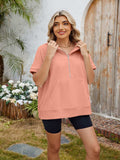 Half Zip Short Sleeve Hooded Top - Trendsi - Flyclothing LLC