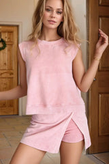 Mineral Wash Cotton Tank Top and Slit Skort Set - Trendsi - Flyclothing LLC