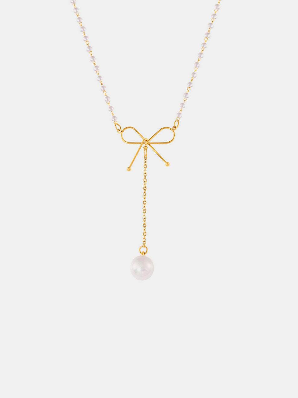 Stainless Steel Bow Pendant Necklace with Pearls - Trendsi - Flyclothing LLC