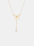 Stainless Steel Bow Pendant Necklace with Pearls - Trendsi